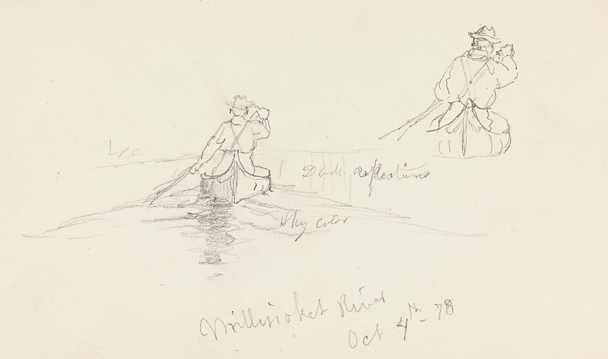 Studies of Man Paddling Canoe on Millinocket River